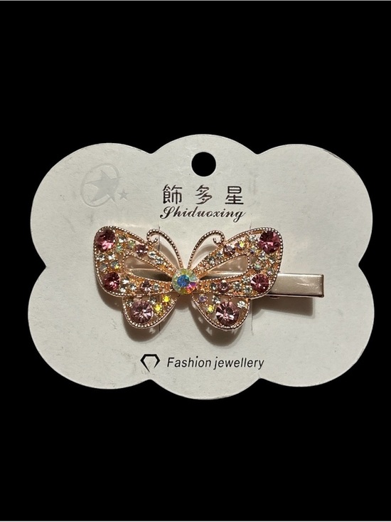 Accessories - Butterfly Crystal Hair Clip - Pink Multicolor Sparkle